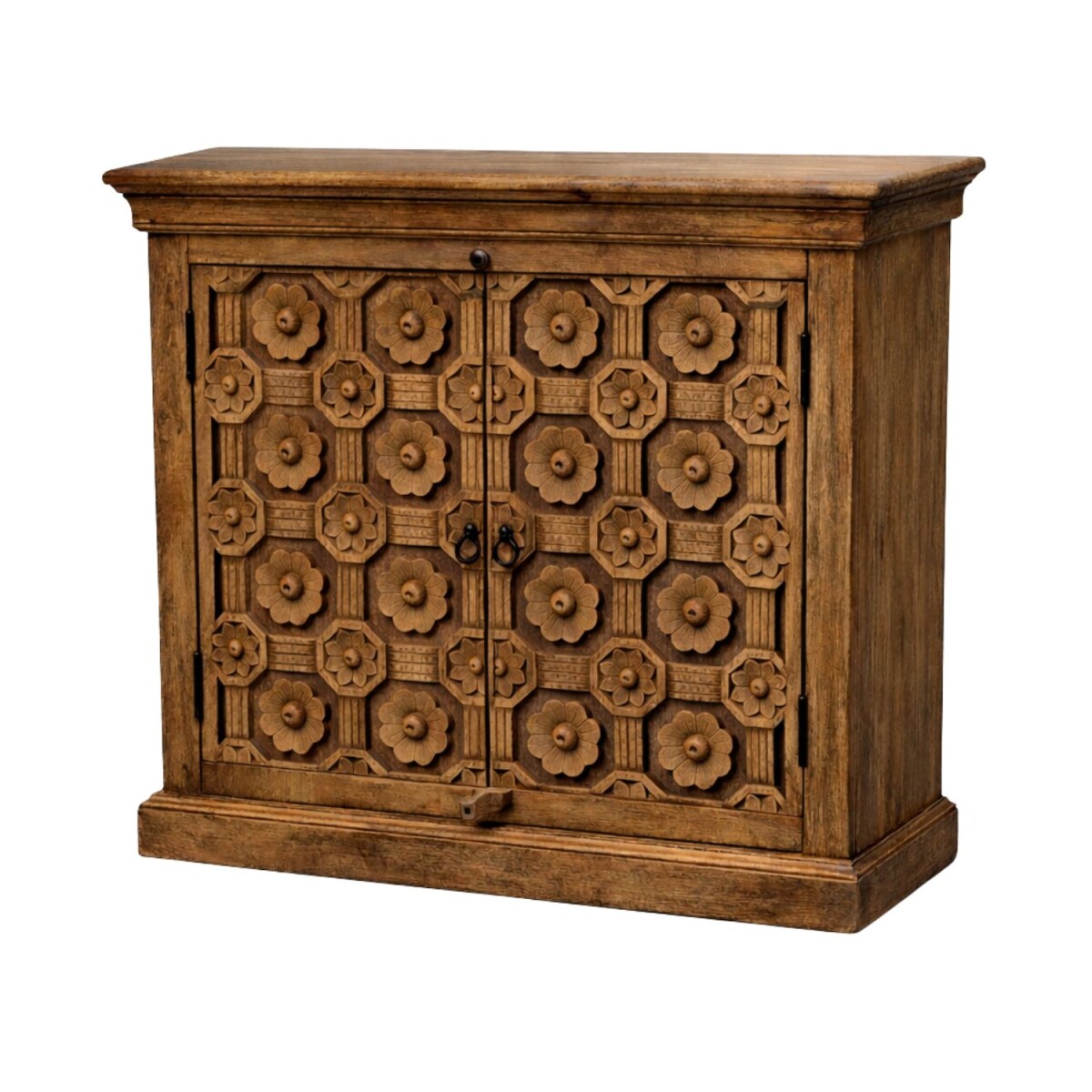 Kommode Saho dunkelbraun aus Massivholz handgeschnitzt 82cm