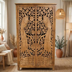 Highboard Ravina 190cm Massivholz Vintage Boho Handarbeit