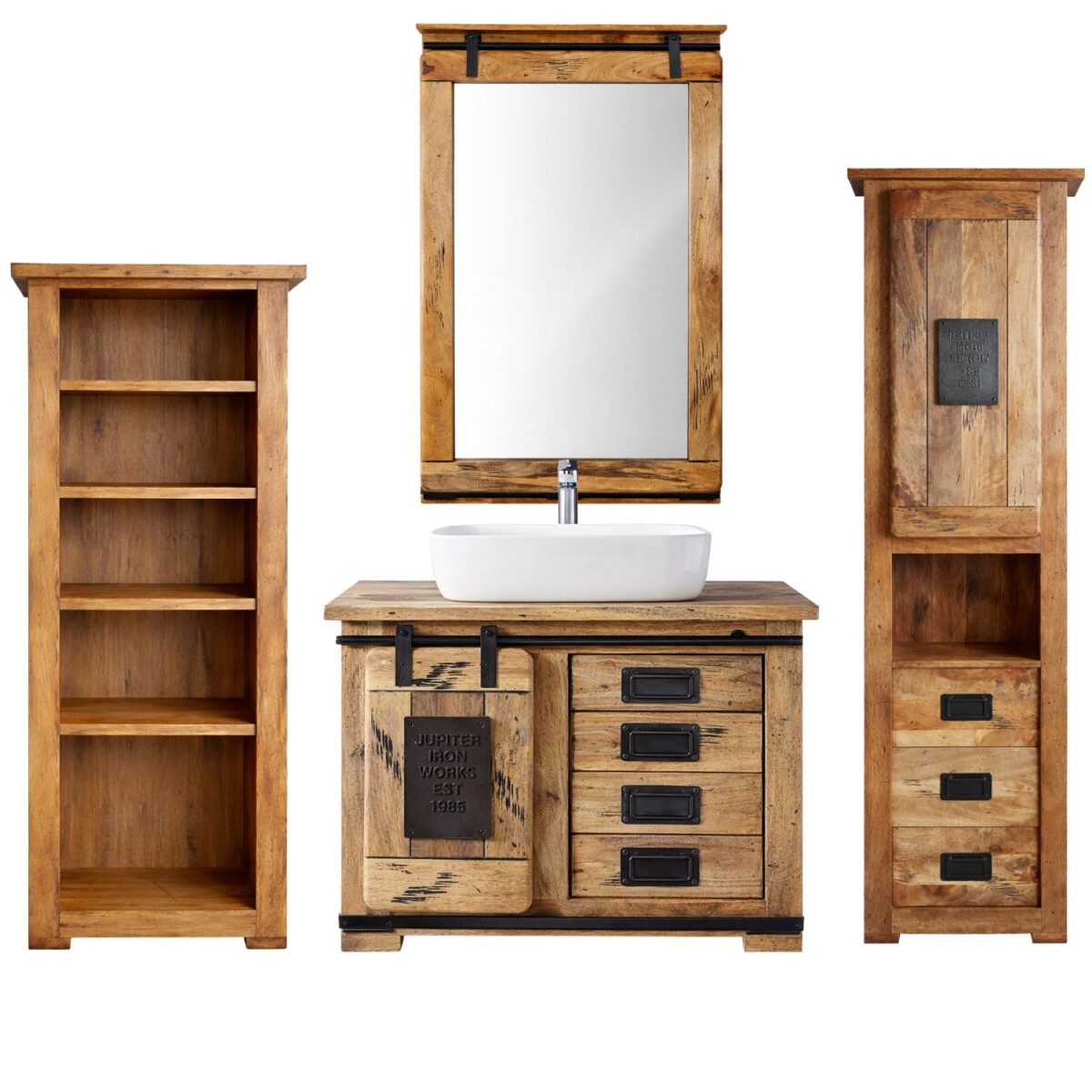 Badezimmermöbel EFGH Industrial Vintage Massivholz 4er 