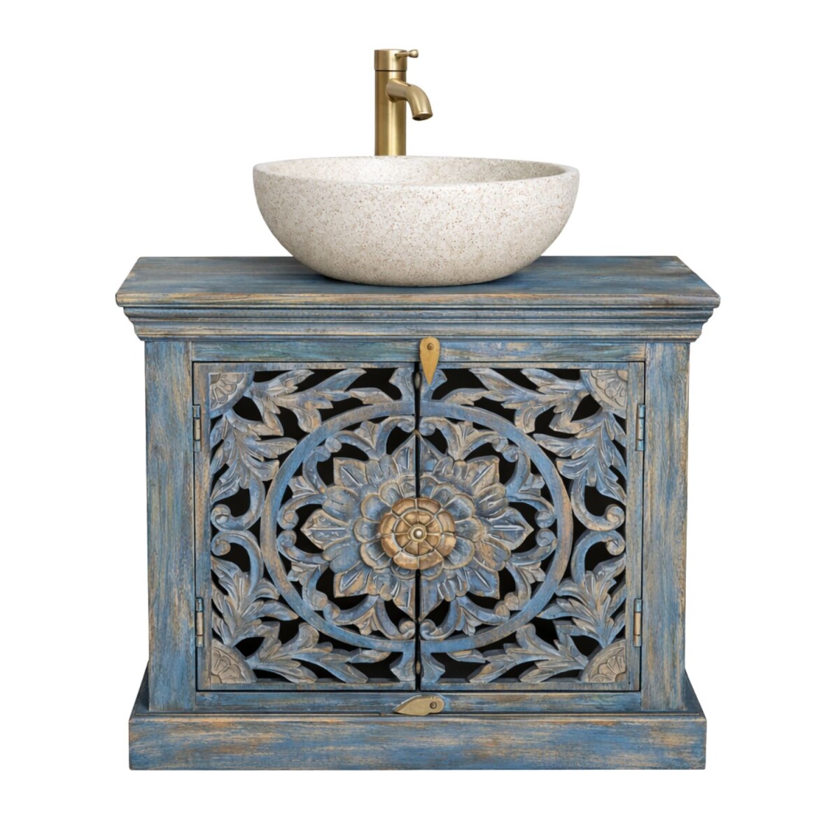 Waschbeckenunterschrank Kirpal Blau orientalisch Massivholz 