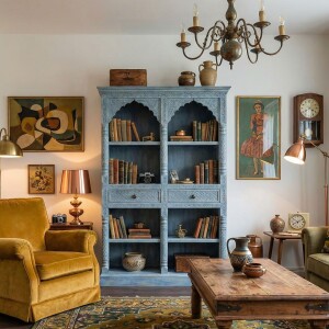 Bücherregal Rekha blau 195cm Massivholz Boho
