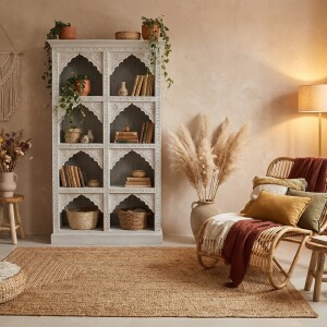 Bücherregal Fawad weiss 180cm Massivholz Boho