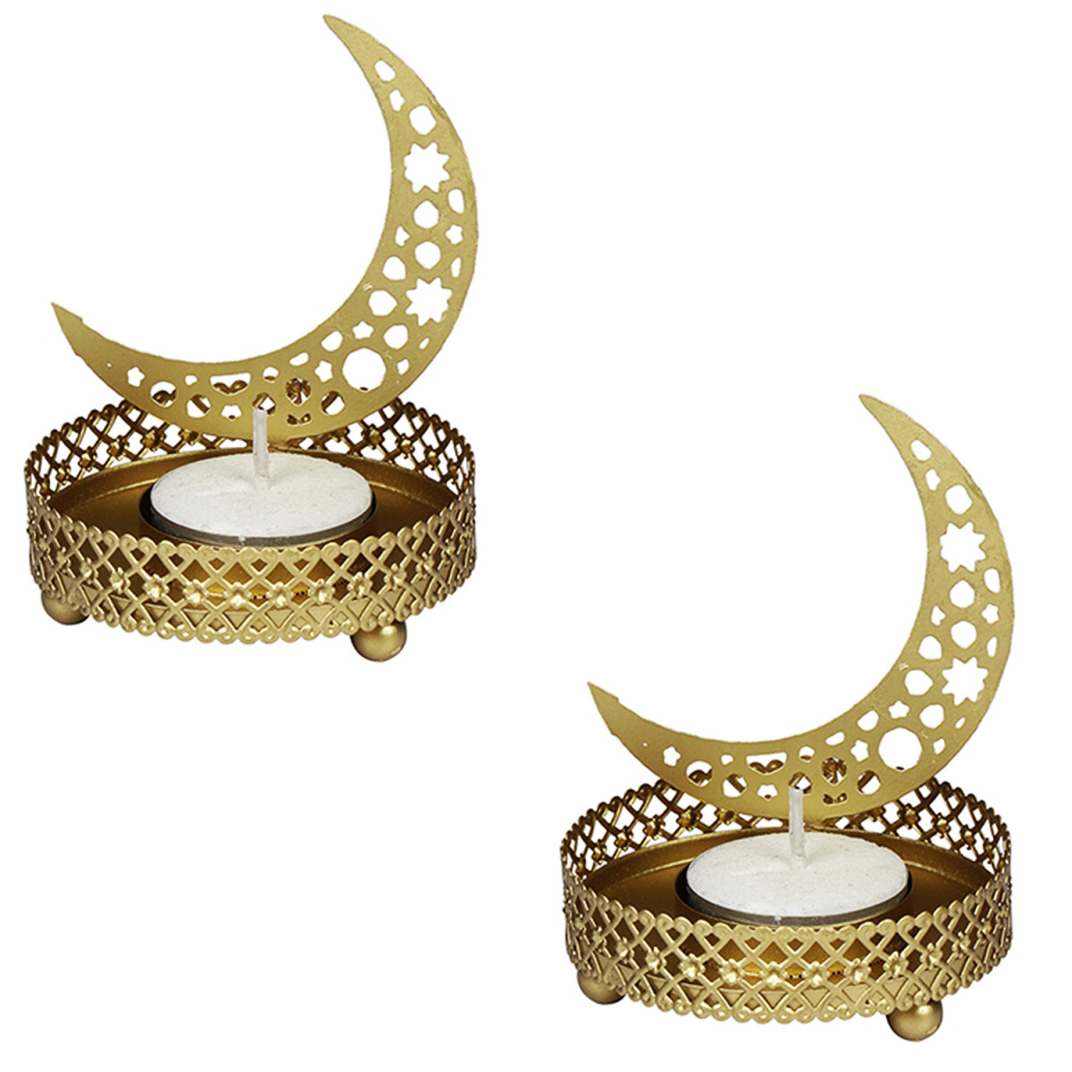 2er Set Teelichthalter Mond 8cm Gold aus Metall Ramadan
