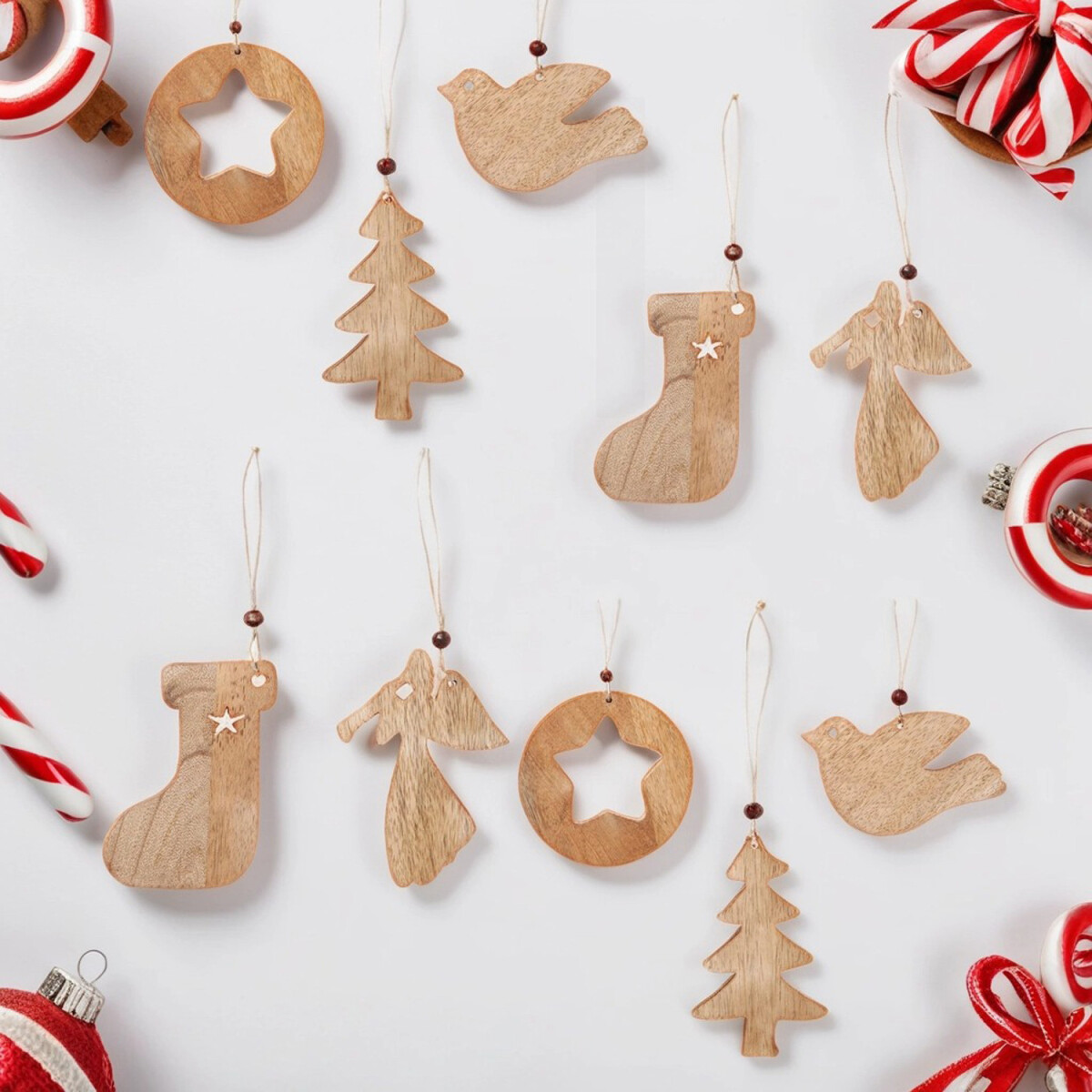 10er Set Weihnachtsanhänger Weihnachtsdeko aus Holz