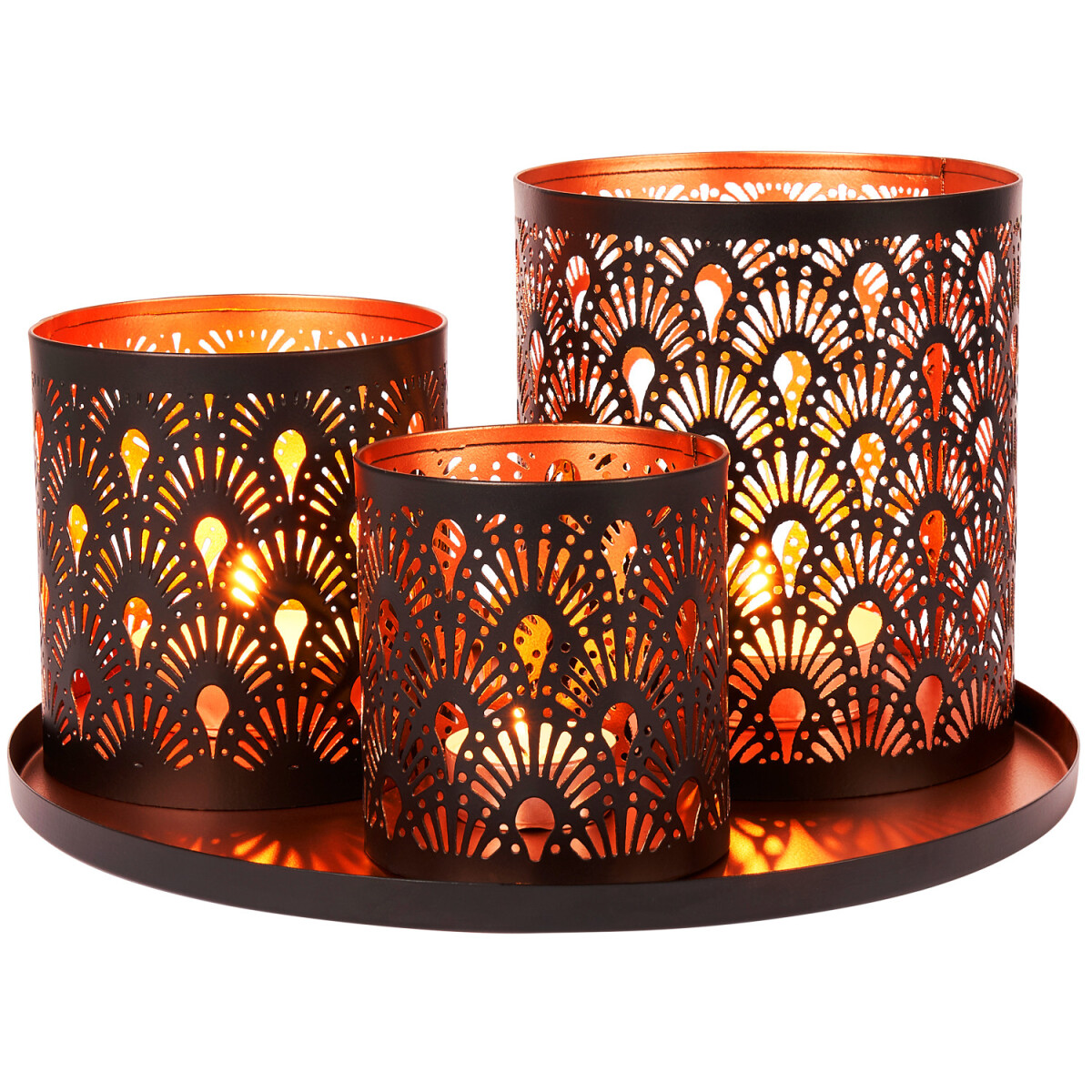 Windlicht Set 3-teilig schwarz kupfer orientalisch auf Table