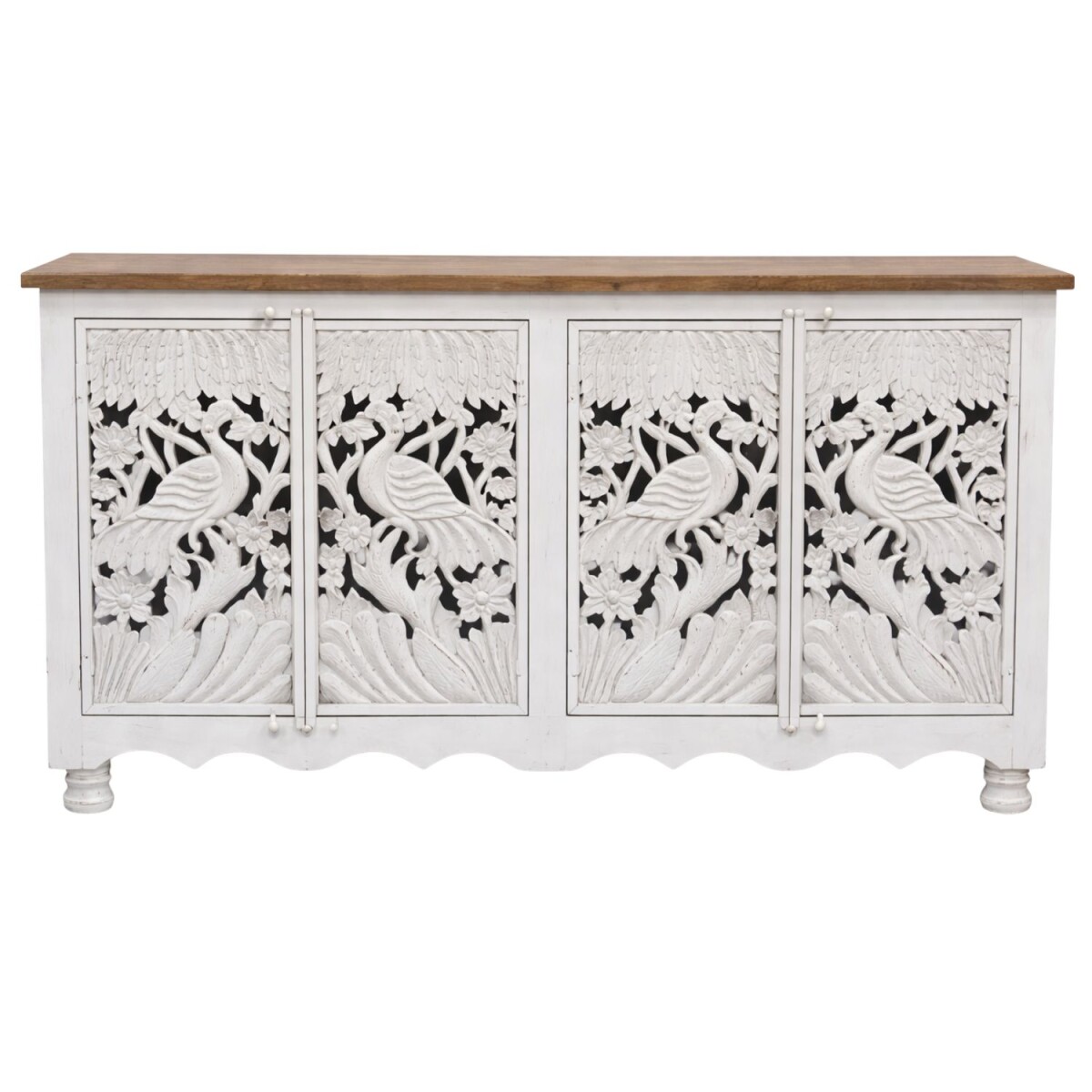 Sideboard Hrithik weiss 174cm Massivholz Boho