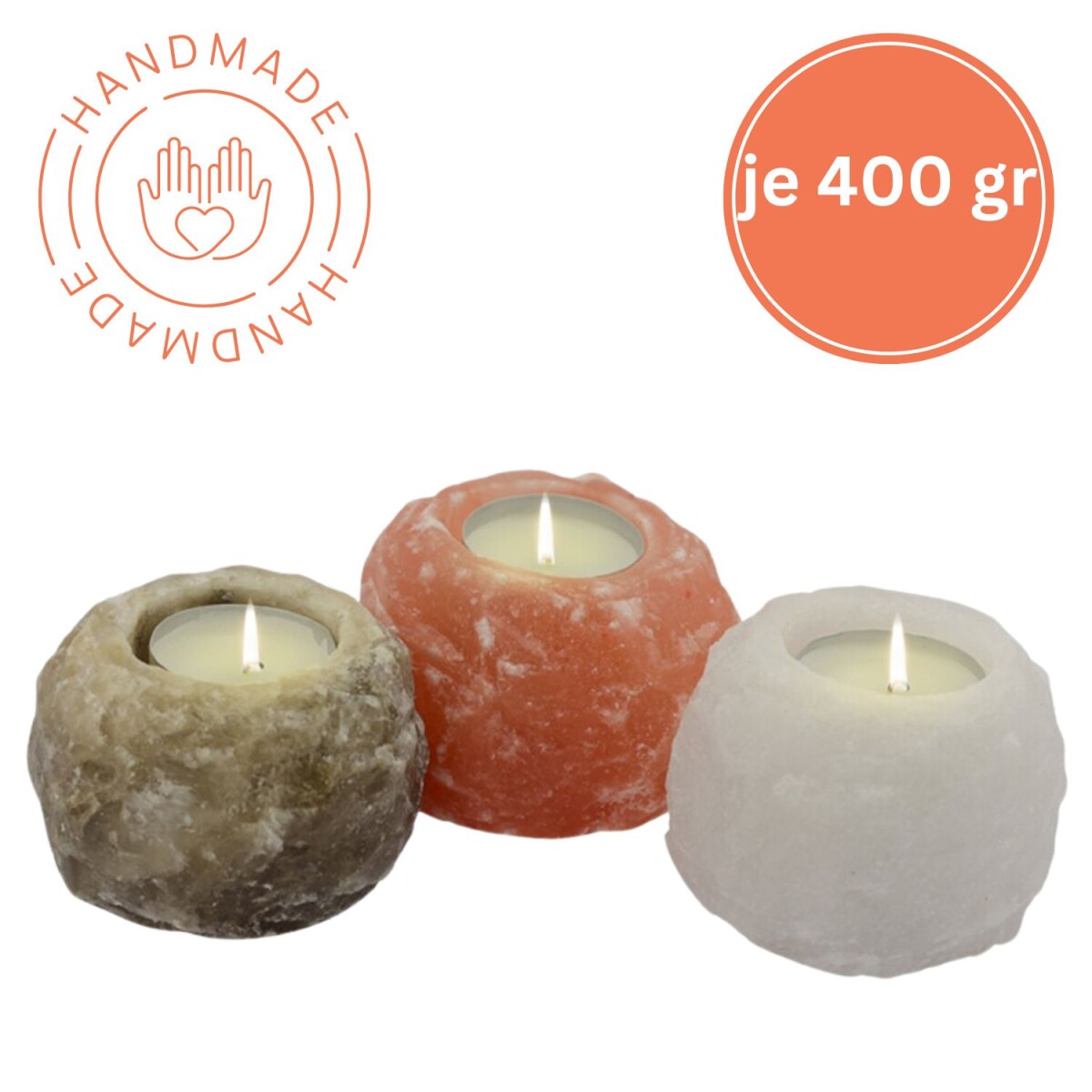 Salzkristall Teelichthalter ROCK TRIO |  box