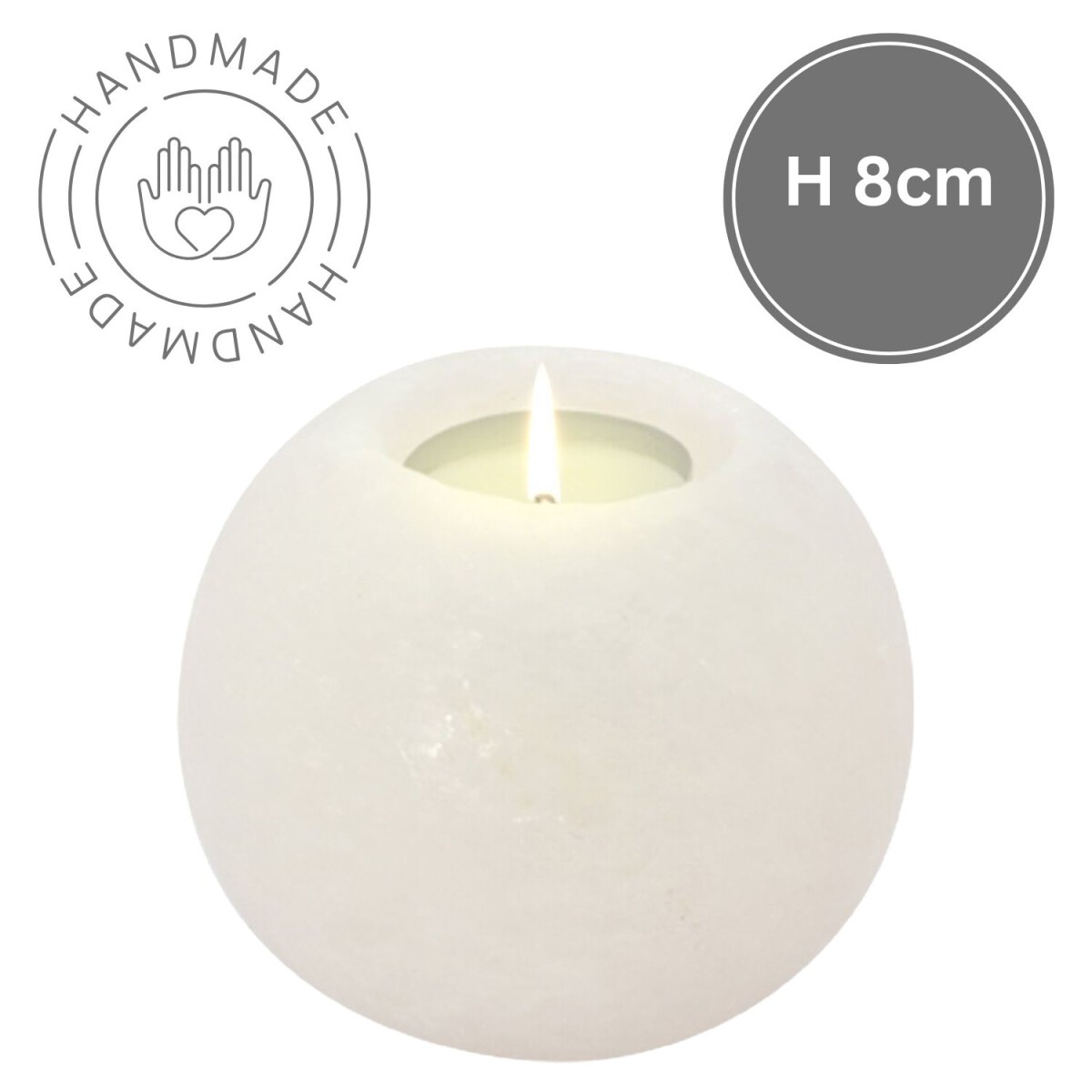 Salzkristall Teelichthalter Rund White L box