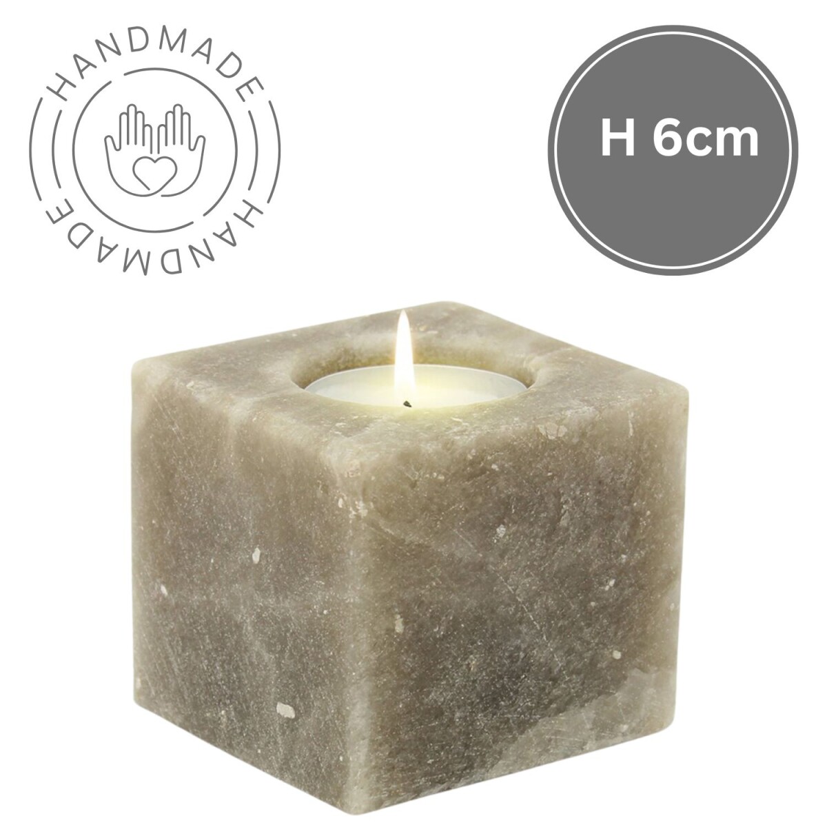 Salzkristall Teelichthalter Kubus Grey L box