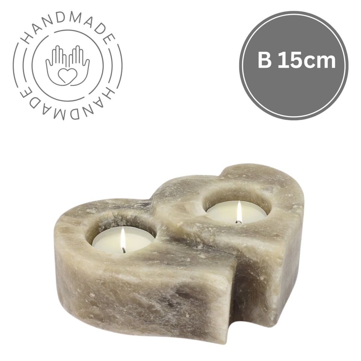 Salzkristall Teelichthalter TWIN HEART G box