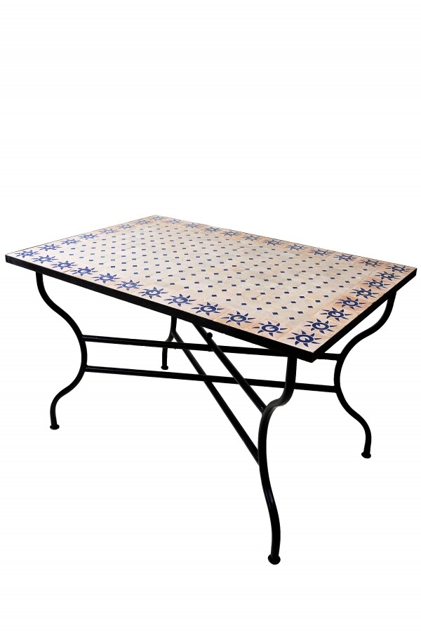 Marokkanischer Mosaiktisch Soleil Beige Blau 120x80cm | Hand