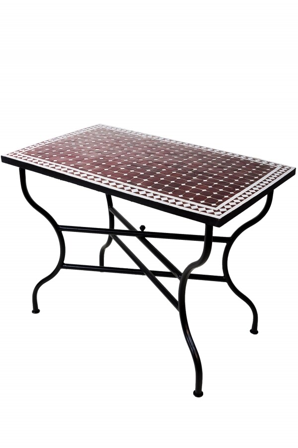 Marokkanischer Mosaiktisch Marrakesch Bordeaux Weiss 120x80c