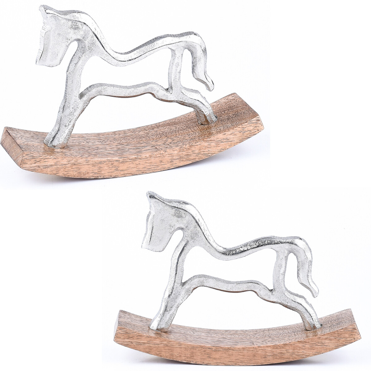 2er Set Dekoaufsteller Dekoobjekt Silber Schaukelpferd Sving