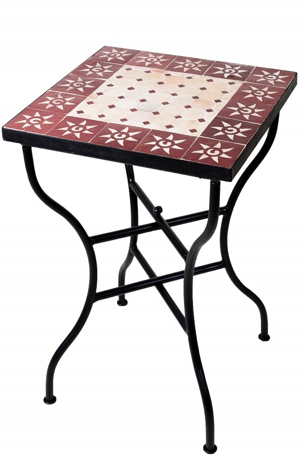 Marokkanischer Mosaiktisch Sonne Beige-Bordeaux 50x50 cm | H