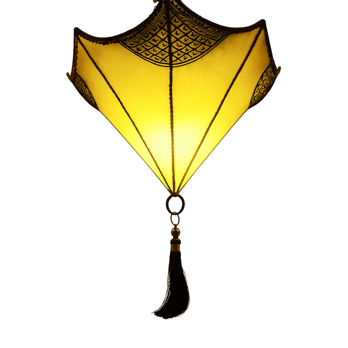 Deckenlampe Berfu aus Leder Beige-Gelb 50cm | Mediterrane Le