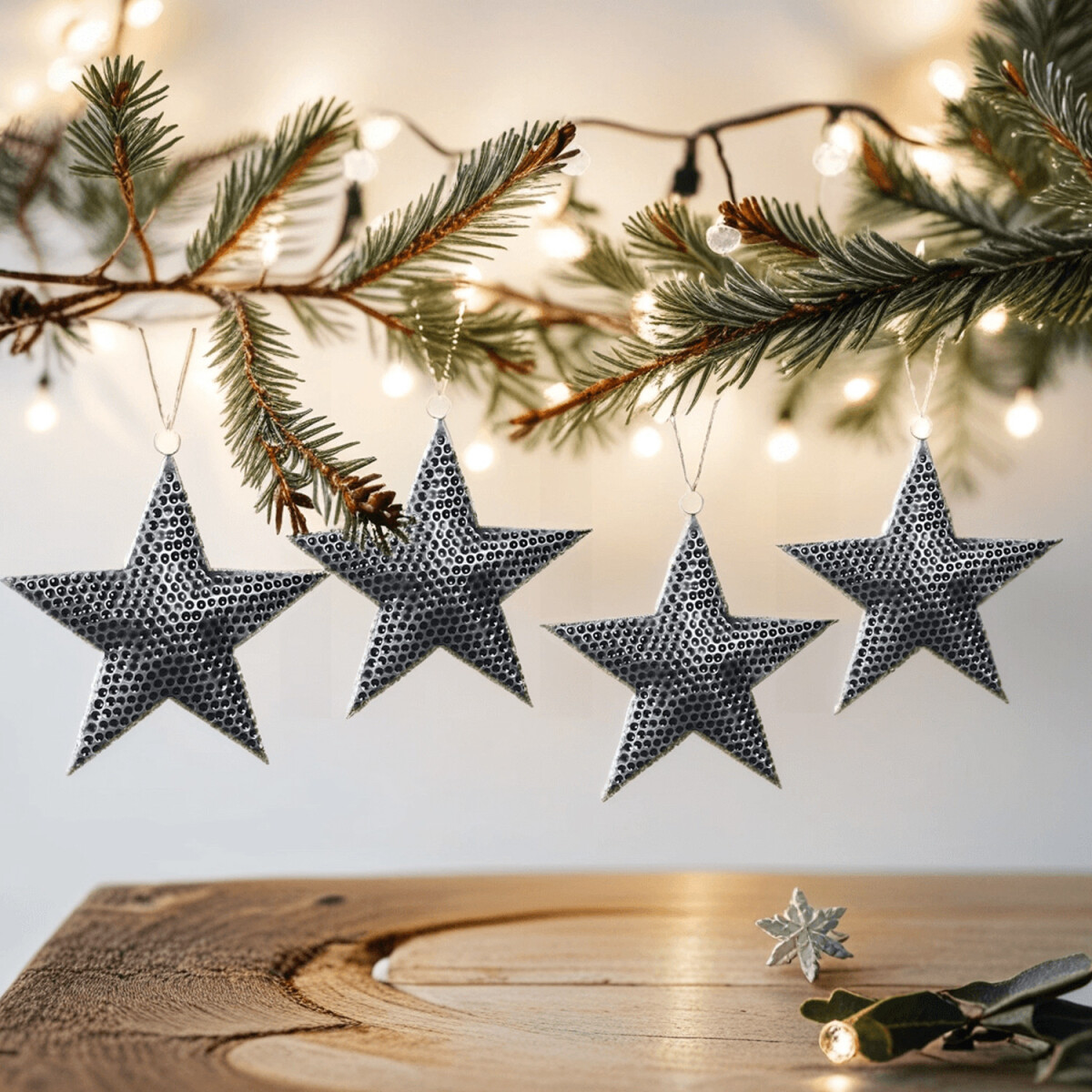 4er Set Christbaumschmuck Stern 18cm Anhänger aus Metal