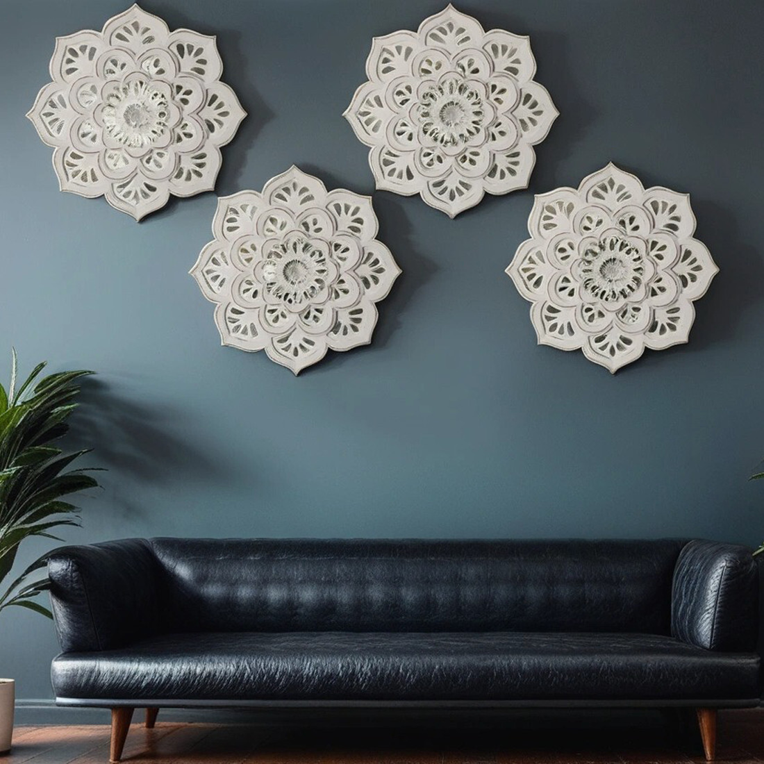 4er Set Vintage Wanddeko Wandbild aus Holz Amila