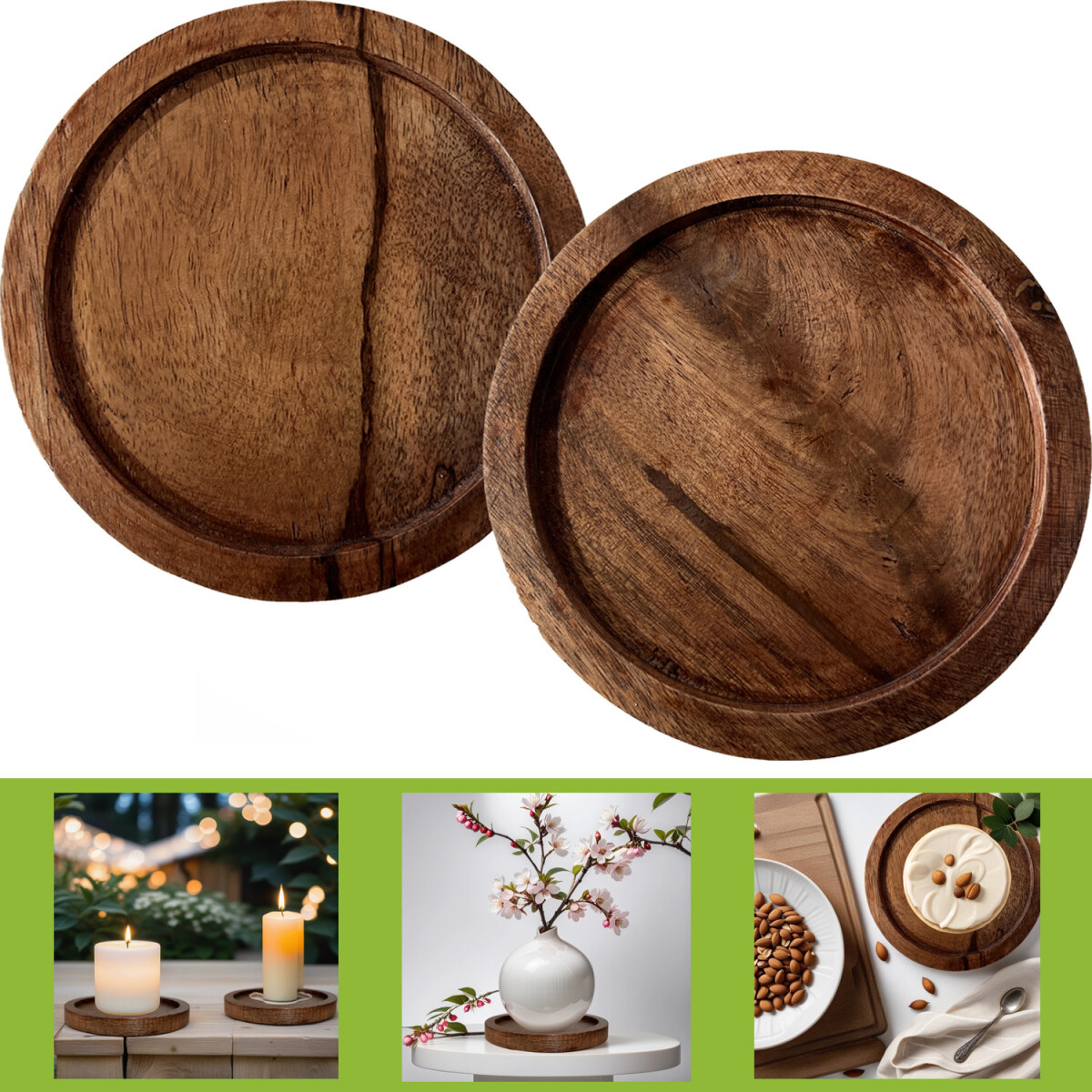 2er Set Vintage Blumentopf Untersetzer Tablett aus Holz Mand