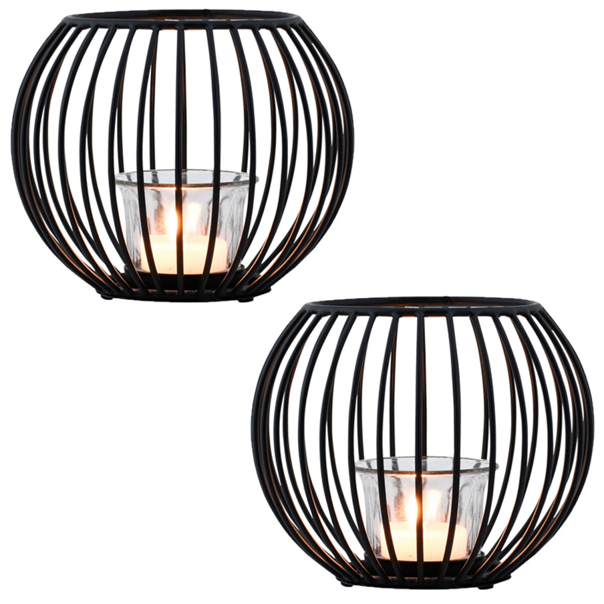2er Set Windlicht Teelichthalter Kerzenhalter Spectro Schwar