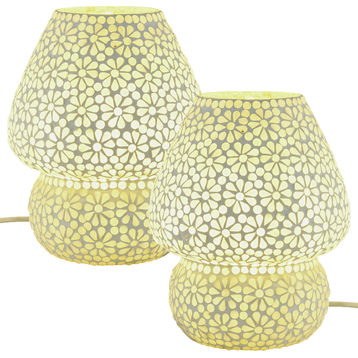 2er Set Boho Deko Tischlampe Nachtischlampe aus Glas Mosaik 