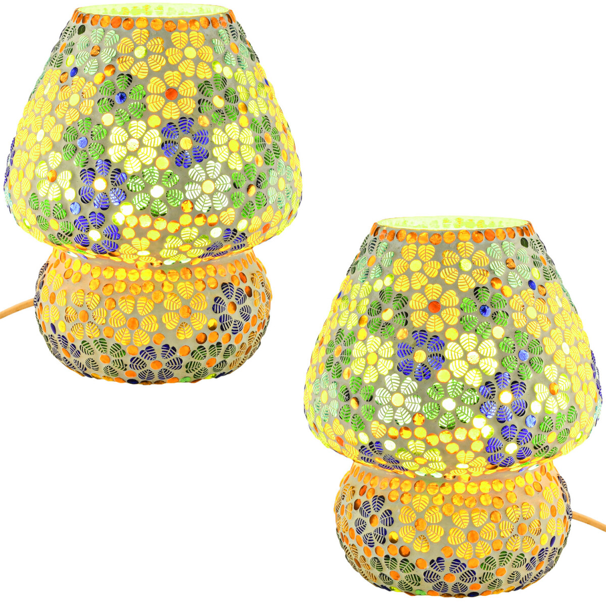 2er Set Boho Deko Tischlampe Nachtischlampe aus Muscheln Mos