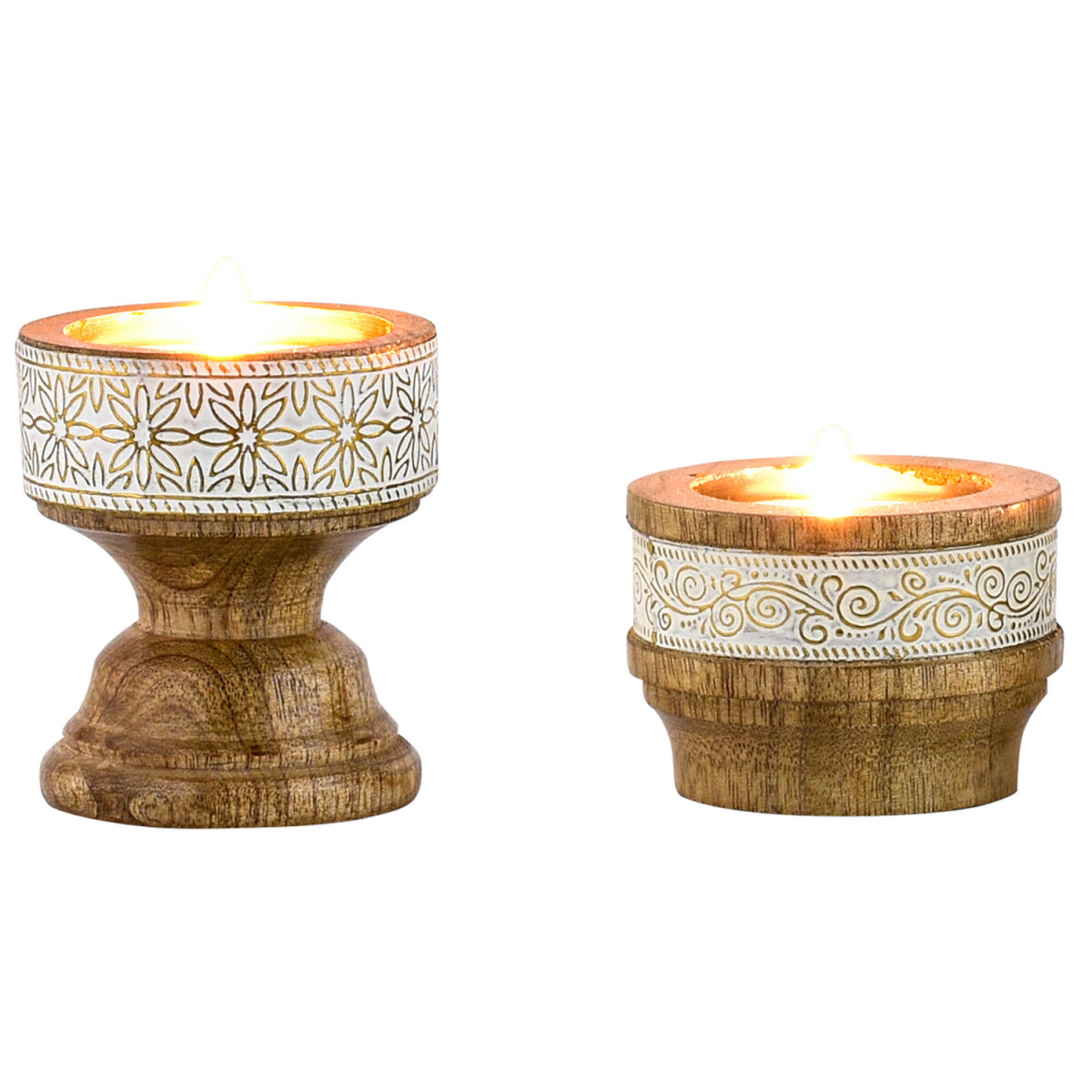 2er Set Boho Deko Teelichthalter Kerzenständer aus Holz