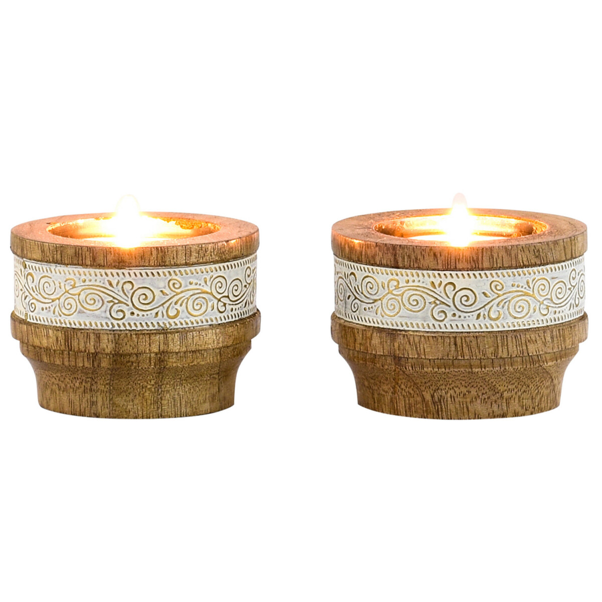 2er Set Boho Deko Teelichthalter Kerzenständer aus Holz