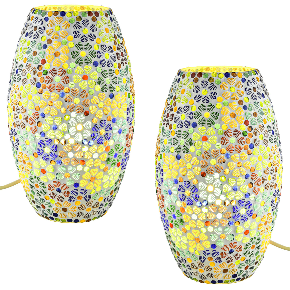 2er Set Boho Deko tischlampe Nachtischlampe aus Glas Mosaik 