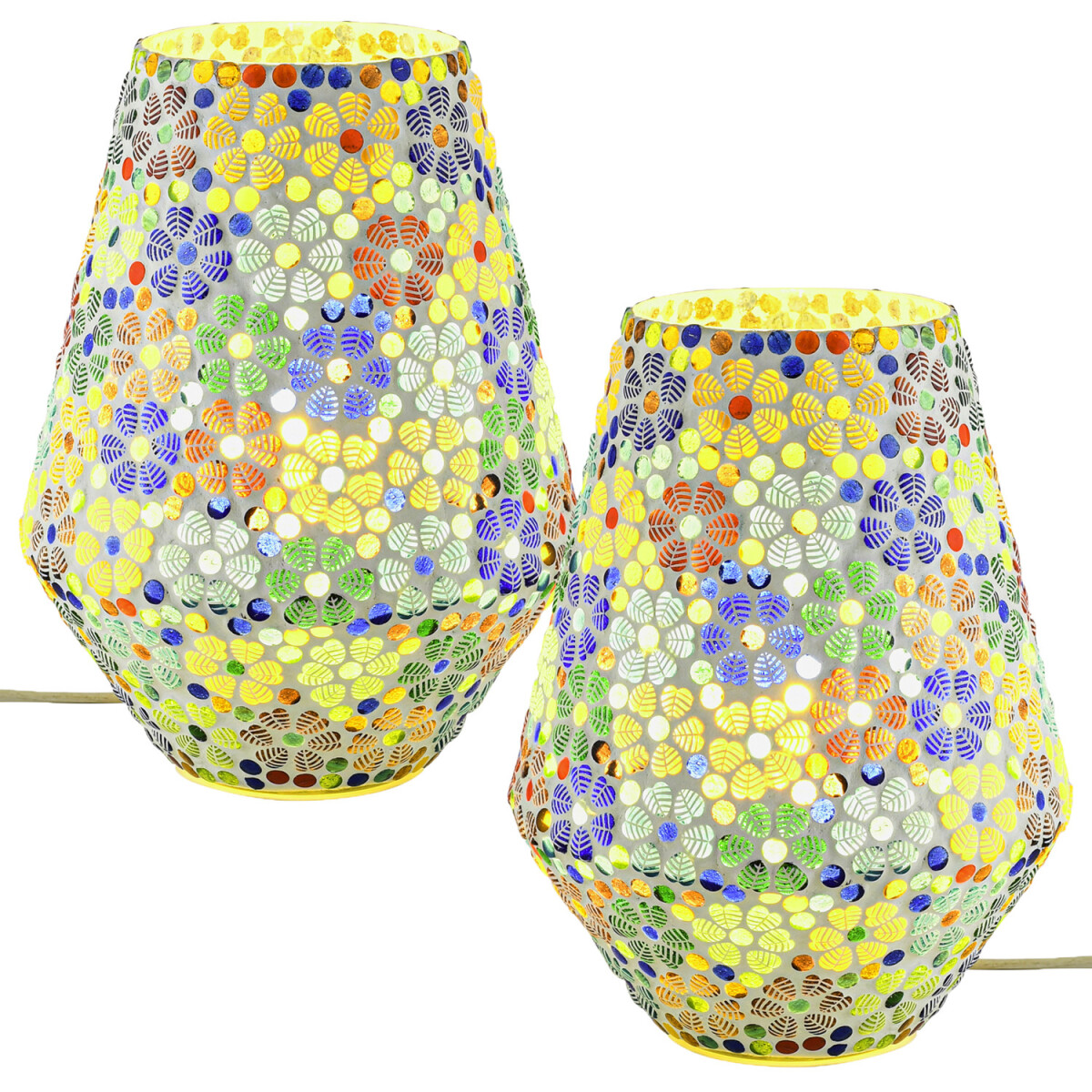 2er Set Boho Deko tischlampe Nachtischlampe aus Glas Mosaik 