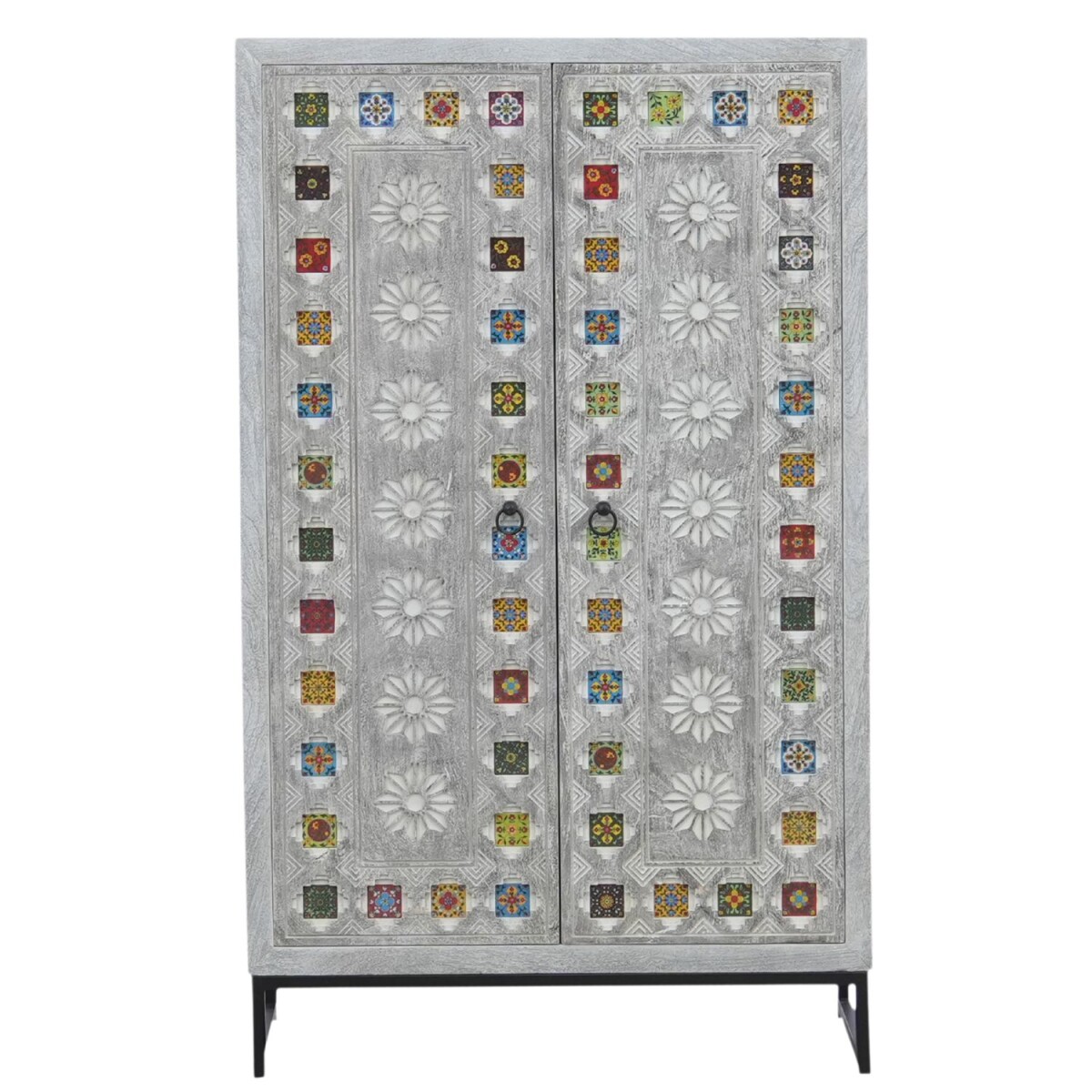 Boho Deko Highboard Kleiderschrank Schrank Massivholz Kahir