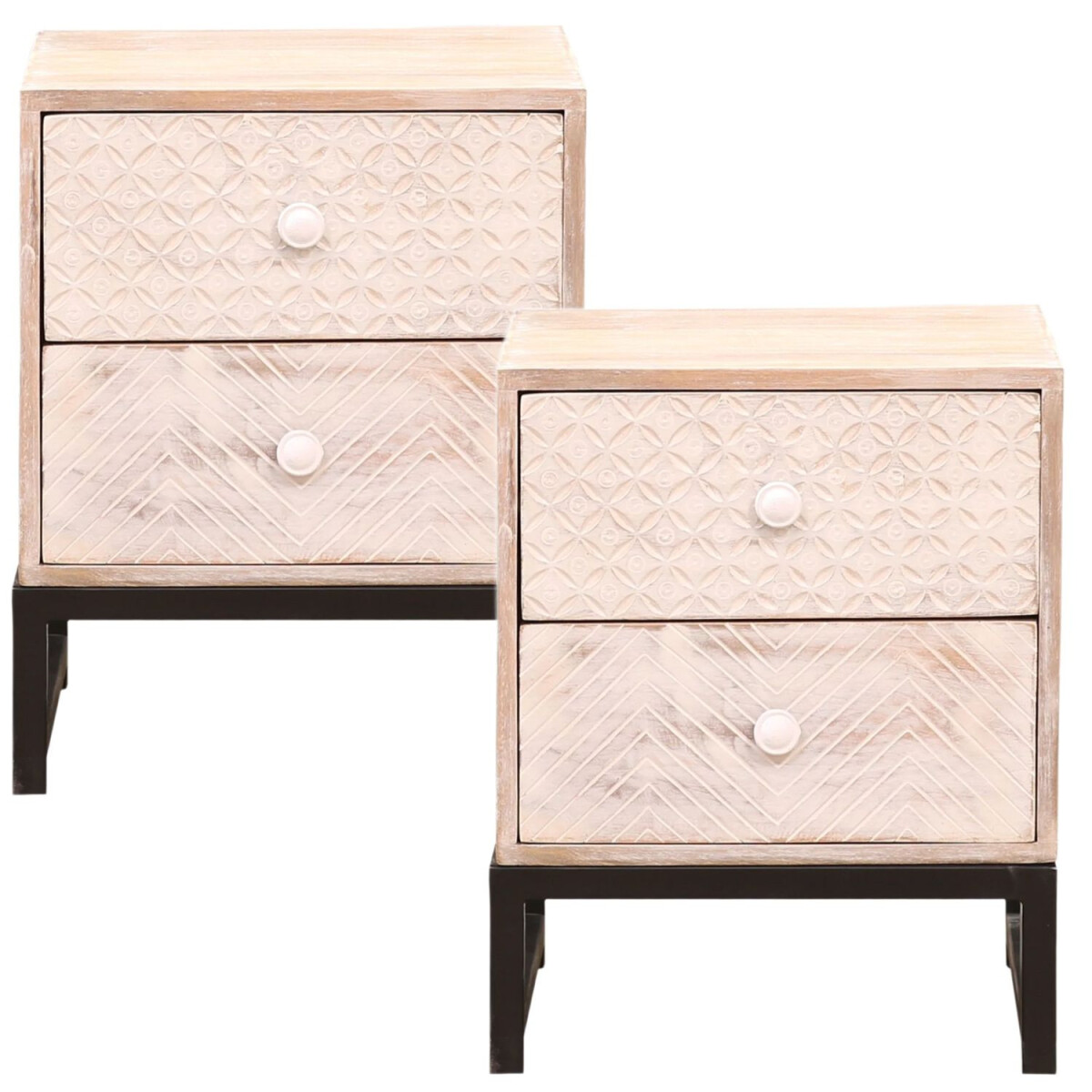 2er Set Boho Deko Nachttisch Beistelltisch Nachtschrank Alva