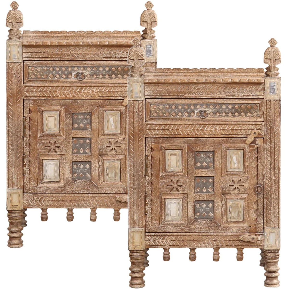 2er Set Orientalische Vintage Nachttisch Beistelltisch Nacht