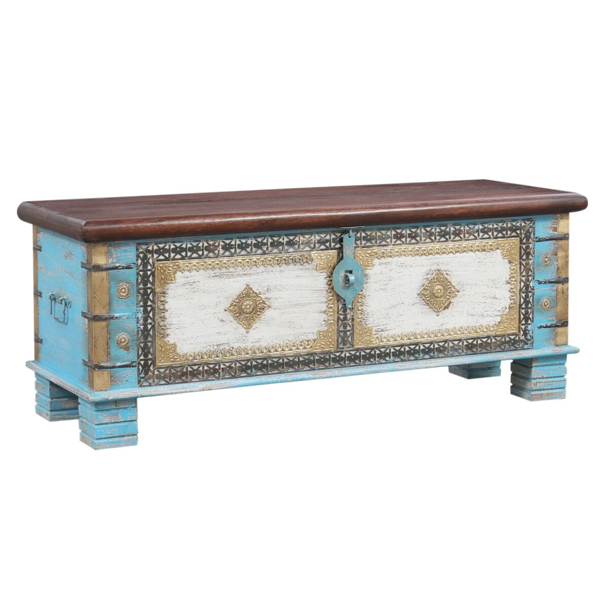 Truhe Cemile Massivholz Boho Vintage Aufbewahrungstruhe 116c