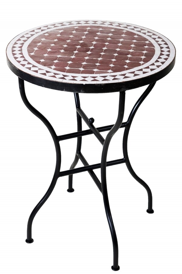 Marokkanischer Mosaiktisch Marrakesch Bordeaux-Weiss...