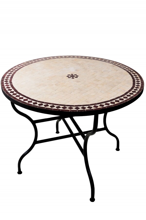 Marokkanischer Mosaiktisch Bilbao Beige Bordeaux 100cm | Han