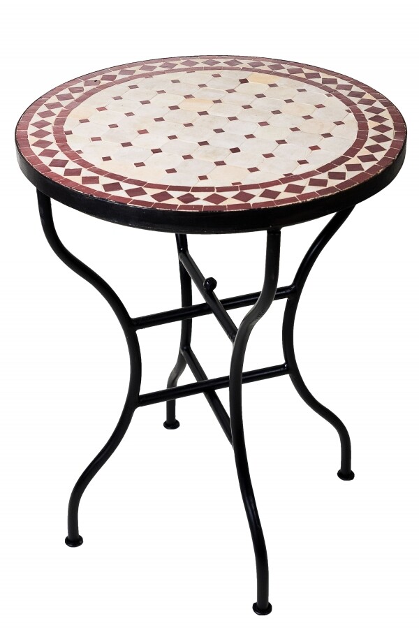 Marokkanischer Mosaiktisch Marrakesch Beige-Bordeaux &Oslash