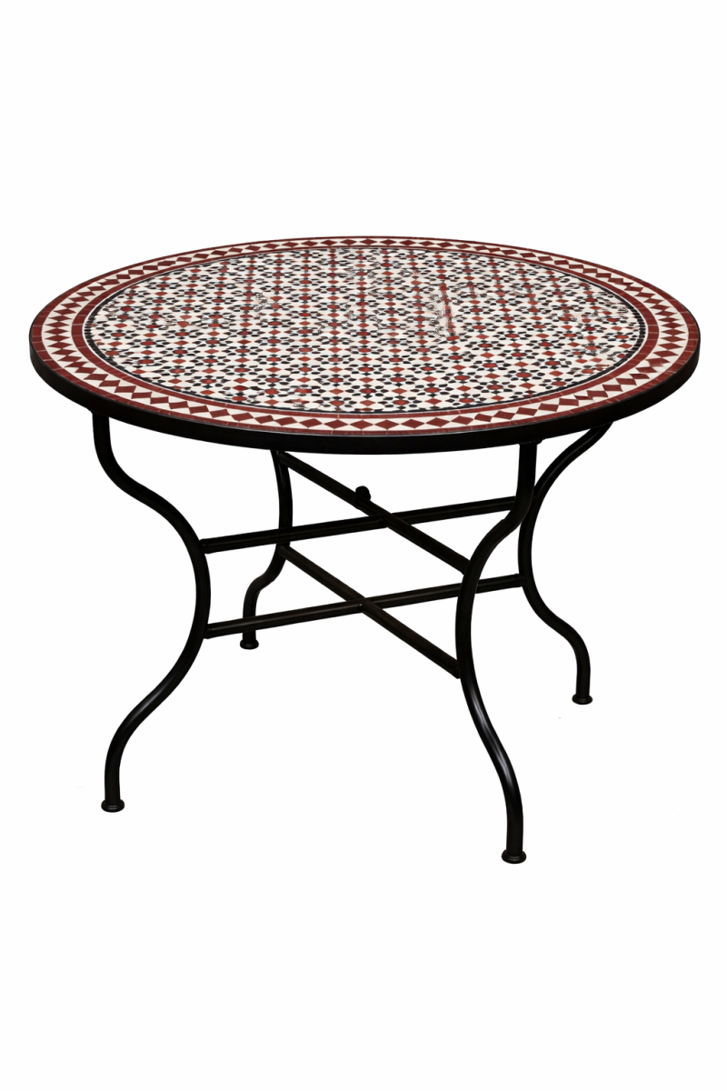 Marokkanischer Mosaiktisch Albaicin Schwarz Weiss Bordeaux 1