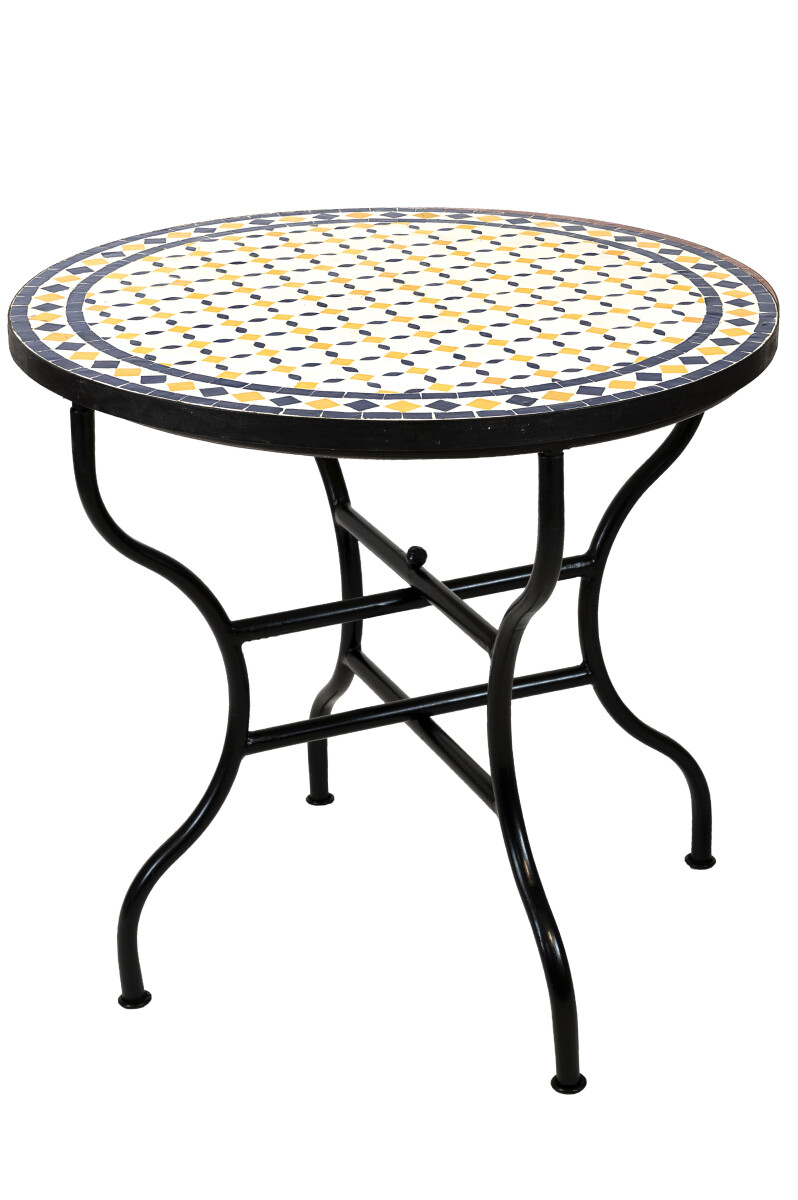 Marokkanischer Mosaiktisch Giralda Weiss Gelb Blau 80cm | Ha