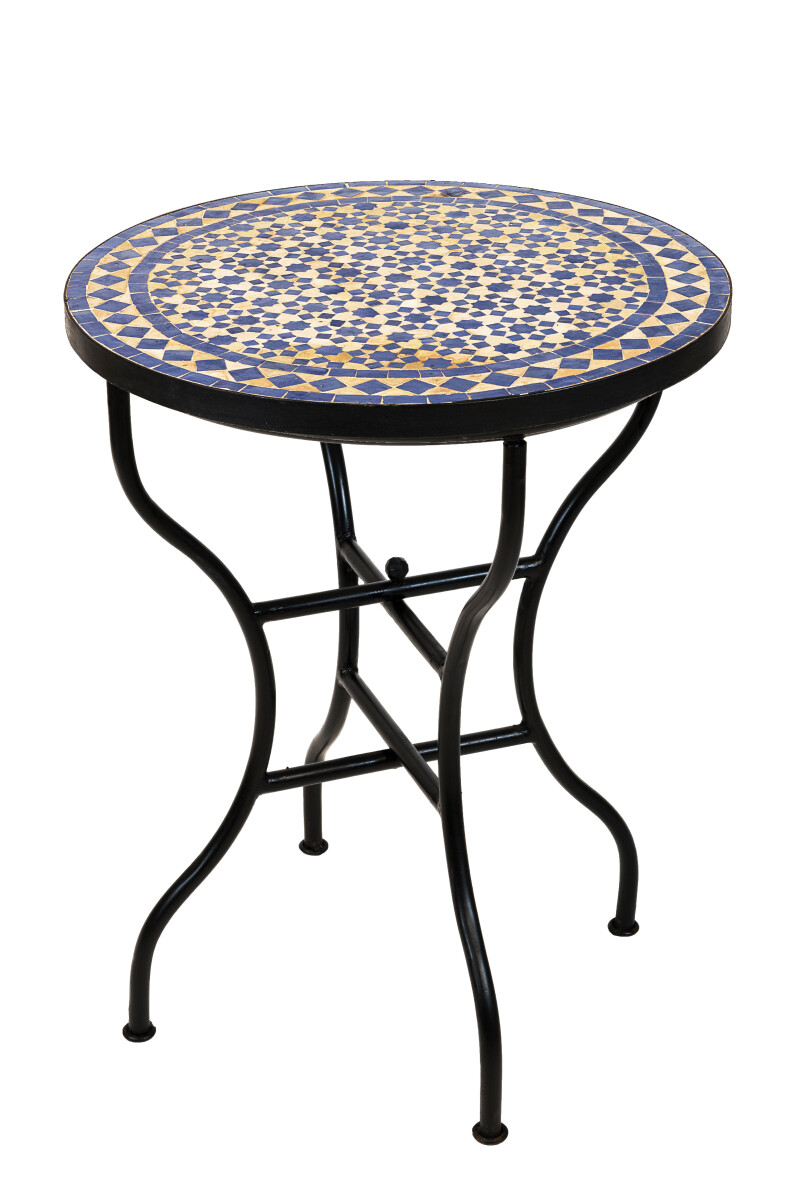 Marokkanischer Mosaiktisch Albaicin Beige-Blau Ø60 cm