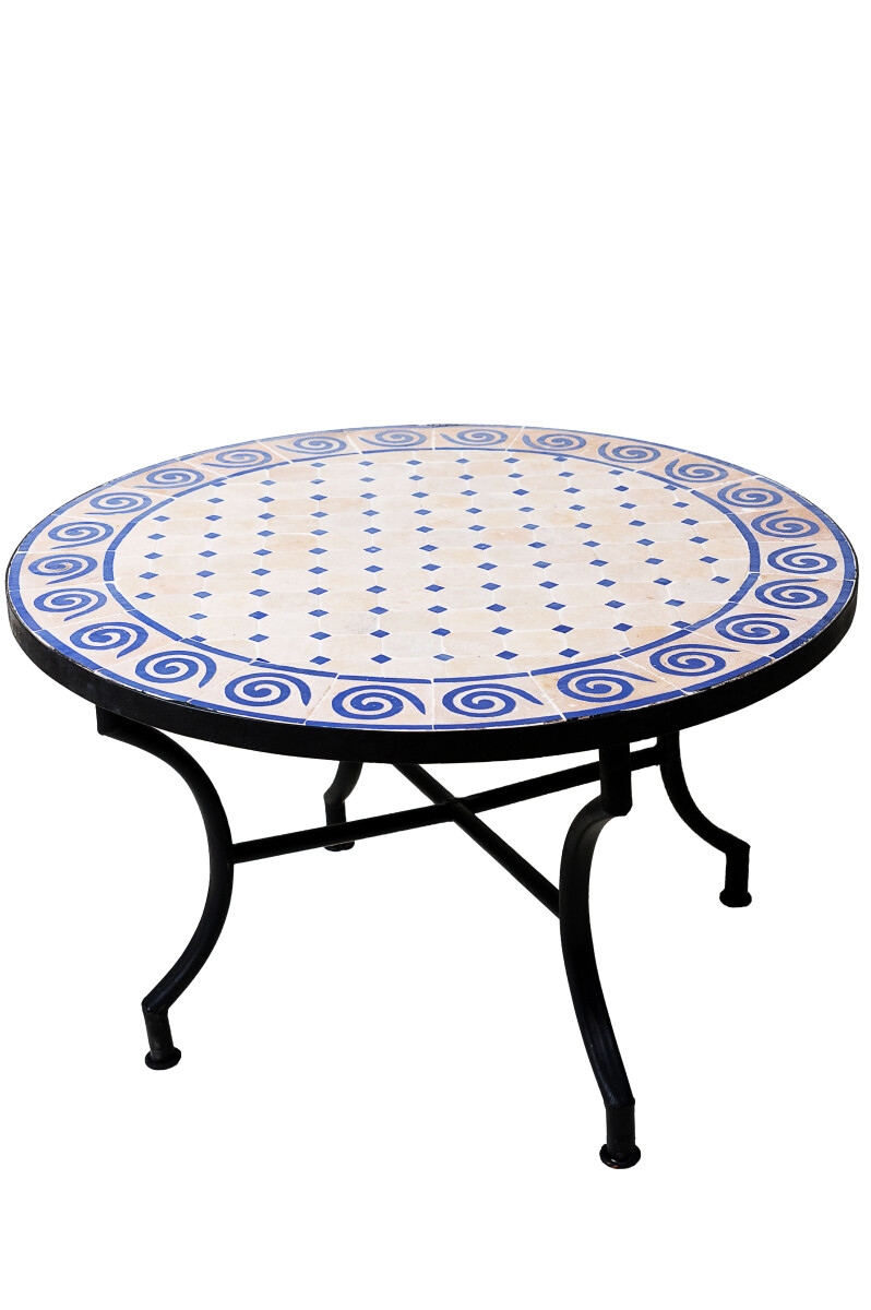 Marokkanischer Mosaiktisch Spirale Beige Blau, 80cm, 45cm ho
