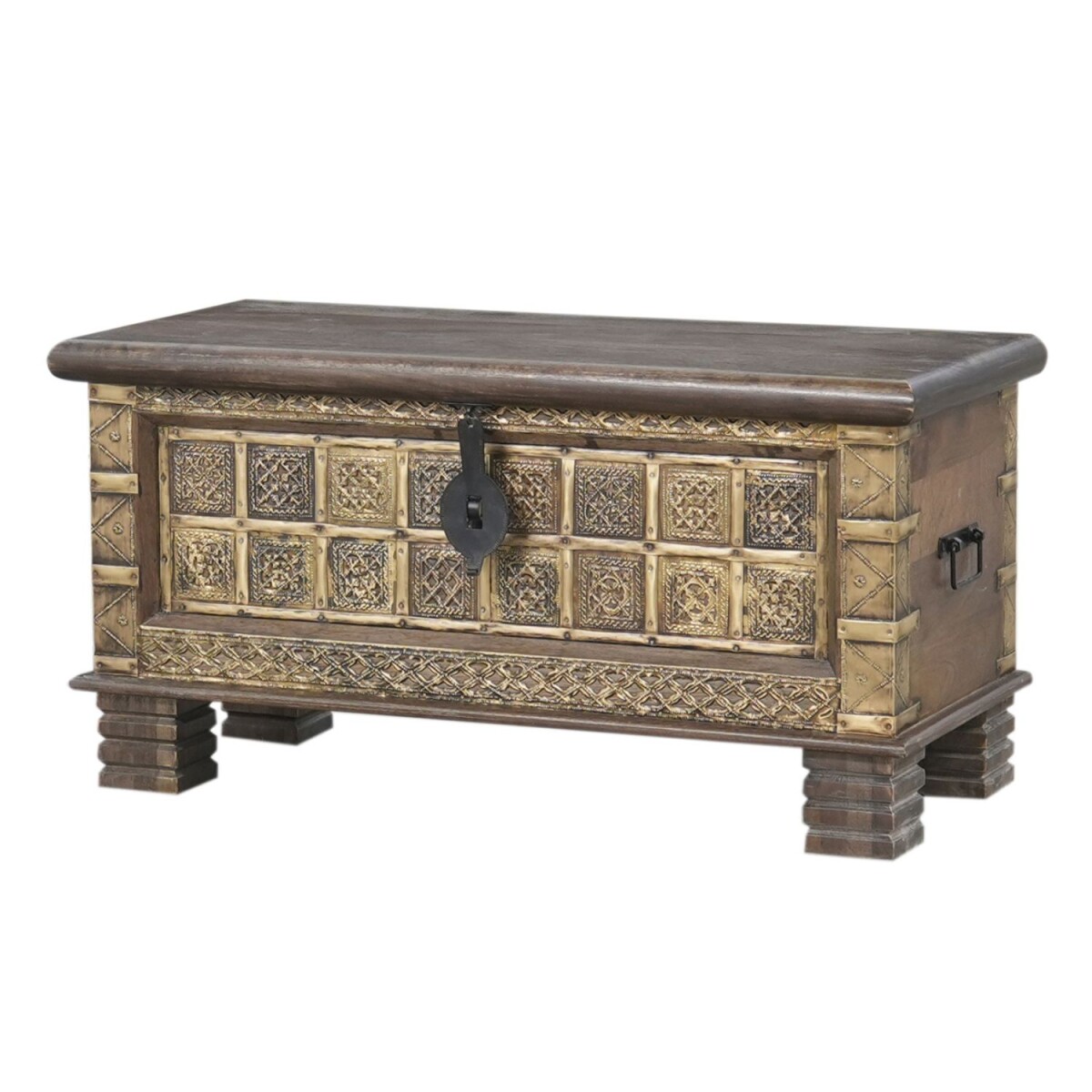 Truhe Amreet Massivholz Vintage Boho Aufbewahrungstruhe 90cm